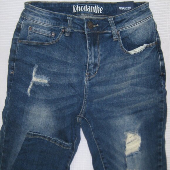 RHODANTHE Women Ripped Boyfriend Jeans Stretch Super Skinny Trendy Distressed 6R - Picture 1 of 9